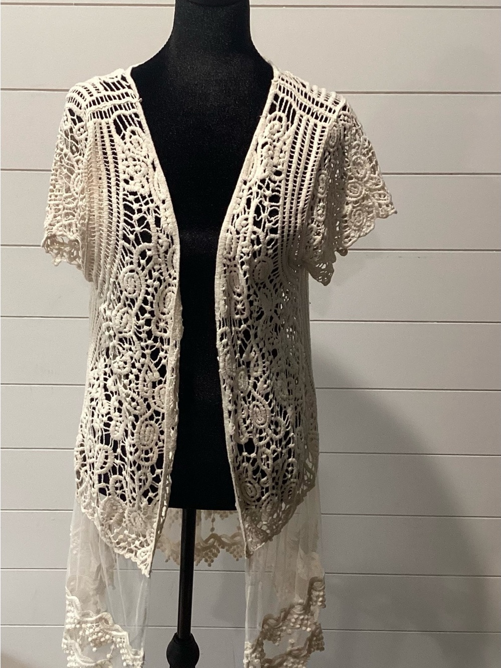 Rachel Cream Crochet Lace Open-Front Cardigan